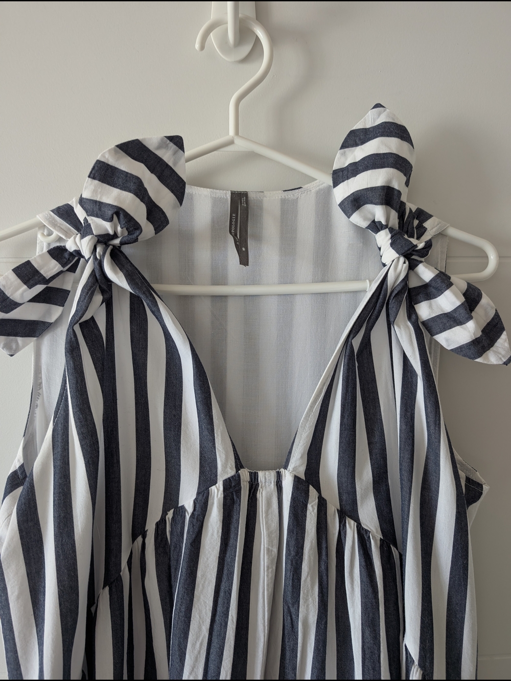 Anthropologie Navy and White Striped Bow-Shoulder Maxi - Picture 2 of 7